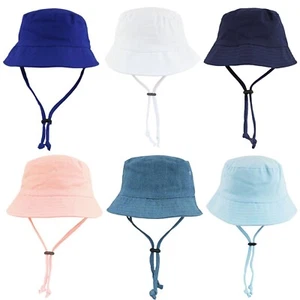 Baby Sun Hat Summer Cotton Bucket Cap Chin Strap Boy Girl 0-3, 3-6, 6-12, 12-18M - Picture 1 of 39