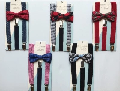 Новый с Ярлыками мальчика класса клуб зажим на галстук-бабочка и подвески комплект красный клетку черный белый синий - Изображение 1 из 4