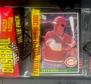 Donruss Baseball 1985 confezione rack mai aperta BBCE sigillata con Pete Rose che mostra sulla parte superiore - Foto 1 di 3