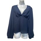 Ba&Sh Mwetty Blouse Cutout Back Puffed Sleeve Blue Ecru Top Size L