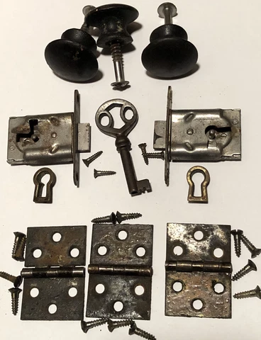 Vintage Cabinet Drawer Dresser Locks Key Keyhole Hinges Knobs Reclaimed Salvage Cover