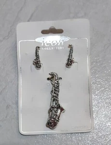 Nos Saxophon Ohrringe und Brosche Schmuck Set - Bild 1 von 8