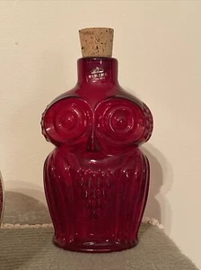 Vintage Viking Hand Blown Ruby Red Art Glass Owl Decanter Bottle w/ Cork & Label - Picture 1 of 8