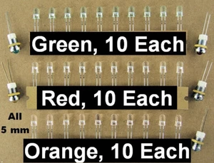 5mm 30ea Rojo Verde Naranja LEDs, 5ea LED Cromo Metal Panel Pantalla Bisel - Imagen 1 de 3