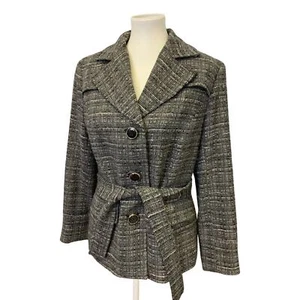 Jones New York Signature Medium Wool Blend Belted Buttoned Career Blazer Jacket - Picture 1 of 7