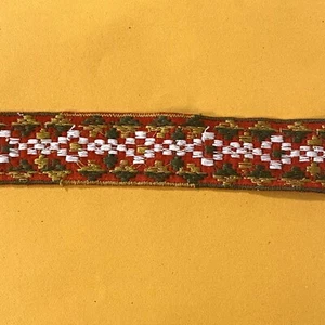 Vintage 1970’s Cotton Embroidered Trim-1 1/4”Wide-by Yard-Red White Green Gold - Bild 1 von 7