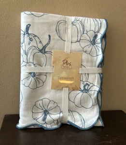 PBS Home New Tablecloth Blue Pumpkins Scalloped Fall Thanksgiving 60”x84” - Picture 1 of 2