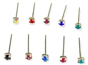 10x Sterling Silver Multi Coloured Square Claw Set Crystal Nose Pin Studs 