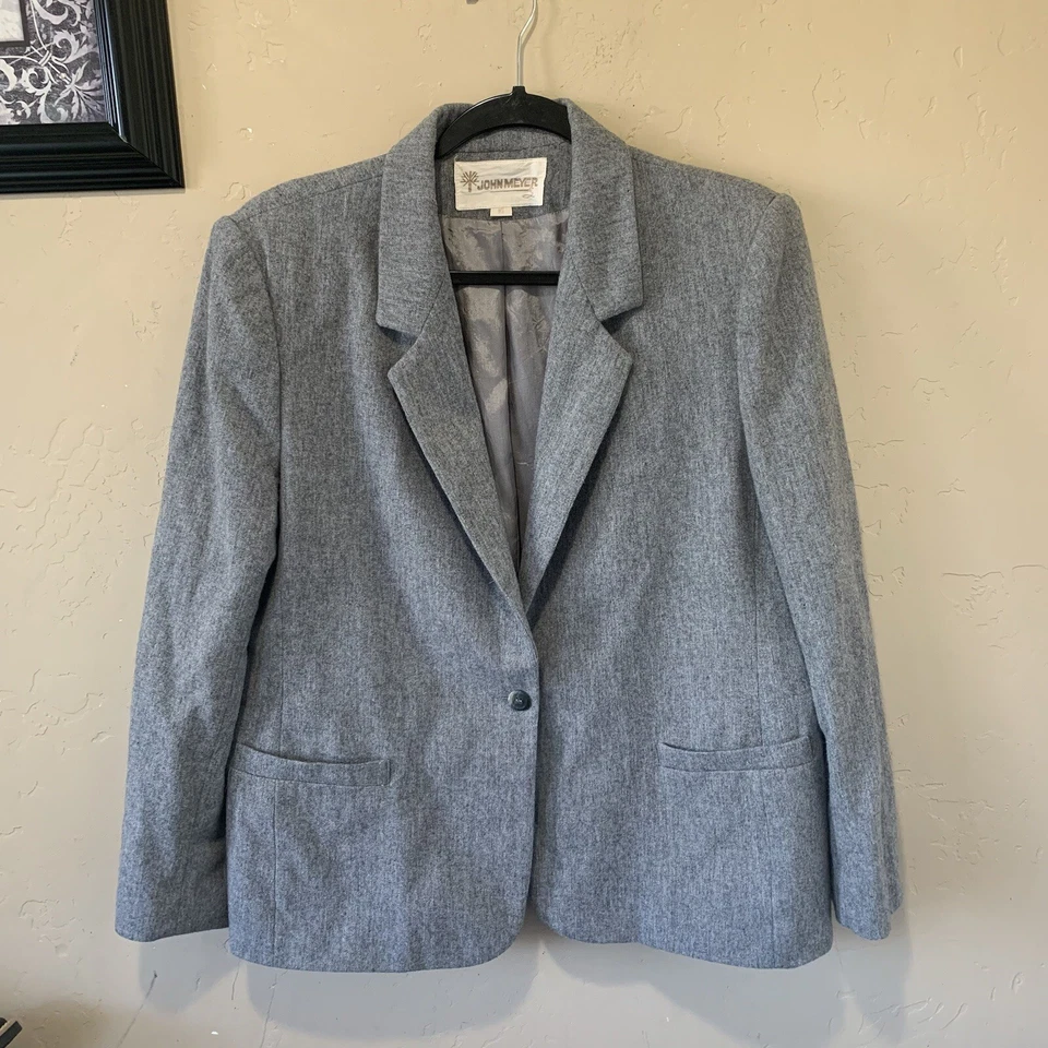 Women’s John Meyer Gray Wool Polyester Blazer Sz 16 One Button Suit Jacket - Image 1 of 4