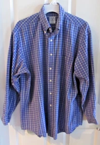 Vintage Brooks Brothers Mens Large  Blue Plaid Long Sleeve Sport Hong Kong - Picture 1 of 4