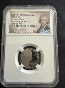 2020 Proof W Nickel NGC PR70 Ultra Cameo First Day of Issue 5 Cent Coin - Picture 1 of 10