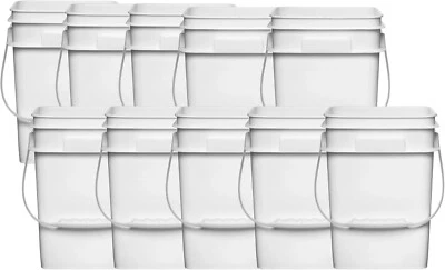 4 Gallon Square White Buckets - Pack of 10 food grade containers. No Lids. - Image 1 of 3