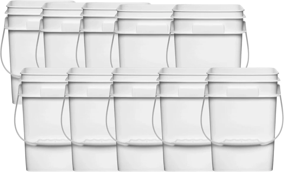 4 Gallon Square White Buckets - Pack of 20 food grade containers. NO LIDS - Image 1 of 3