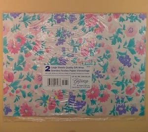 NOS Vintage Image Craft Inc Floral Gift Wrapping Paper - Two 20" x 30" Sheets - Picture 1 of 2