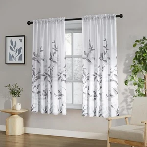 Non-See-Through Light Grey and White Privacy Sheer Curtains 52 X 63 Inch Leng... - Picture 1 of 8