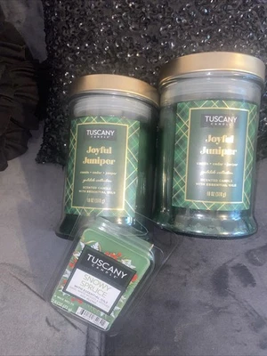 (2) Тосканская ароматическая свеча с эфирными маслами, радостная можжевельница 18 унций + бесплатный бонус - Изображение 1 из 4