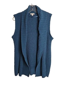 VTG Cato Women Cable Knit Open Sweater Vest cardigan (L)  Teal Color Grannycore - Picture 1 of 6