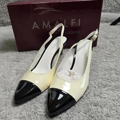 NEW Amalfi by Rangoni White & Black Patent Leather Cap Toe Slingback Heels 8.5N - Image 1 of 4