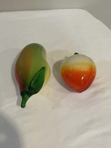 Glass Mango and Pear Fruit Orange, Yellow and Green Vintage - Picture 1 of 6