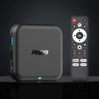 R69 Android 14 TV Box 8/16/32 Quad Core HD 4K HDMI WIFI 6 Media Player Bluetooth - Image 1 of 4