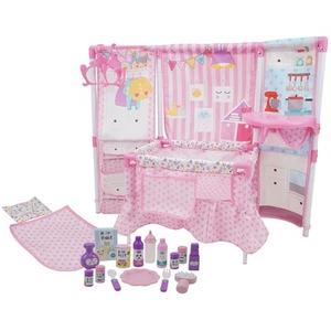 Doll Furniture Set W/ 14" Baby Doll, Built in Highchair & Play Yard, Accessories - Picture 1 of 7