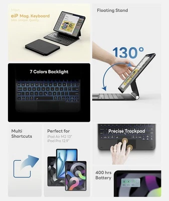 iPad Keyboard Case for various iPad Pro w/Magic Keyboard, Trackpad, Backlit Grey - Image 1 of 4