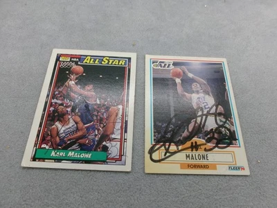 Tarjeta de baloncesto Karl Malone autografiada Utah Jazz 90*92 Fleer and Topps Foto 1 de 4