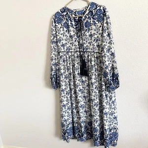 R VIVIMOS Plus 2X Midikleid Blumen Boho Tasseled Bohemian Bauernblau - Bild 1 von 6