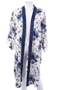 H&M Strickjacke Cardigan Satin Blumen Print ONE SIZE Blau-Töne - Bild 1 von 5