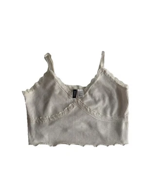 H&M Divided Top Women's L Ivory  Cami Crop Lace Trim Adjustable Straps Tank - Image 1 of 4