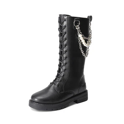 Kids Girls Riding Boots Knee High with Pearl Chain Boots Side Zipper Combat Boot - Image 1 of 4