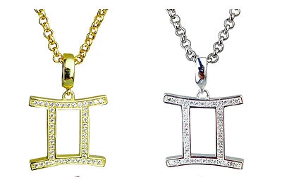 Gemelli Simbolo Dello Zodiaco Argento O Oro Placcato Ciondolo -horoscopes Stella - Immagine 1 di 3