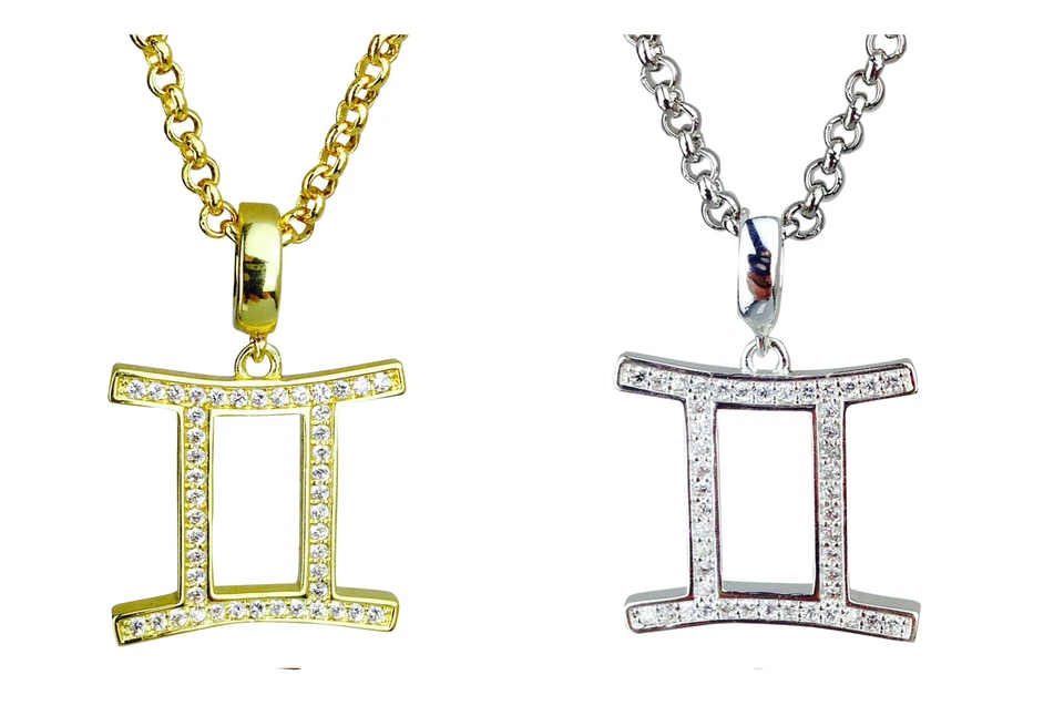 Gemelli Simbolo Dello Zodiaco Argento O Oro Placcato Ciondolo -horoscopes Stella - Immagine 1 di 3