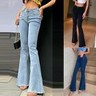 Black Distressed High Waisted Skinny Jeans Button Wide Leg Pants Women's