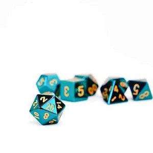 Turquoise with Gold Numbers 16mm Polyhedral Dice Set MDG0015 - Picture 1 of 1