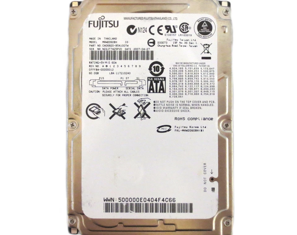 Fujitsu MHW2060BH CA06820-B54100TW 0FFFBA-00000012 (NZ2) Thailand 60gb 2007 - Image 1 of 4
