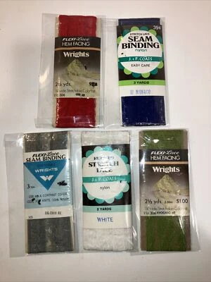 Vintage Lot of 5 J P Coats Wrights Flexi-Lace Seam Binding Hem Facing Brand New Foto 1 de 2