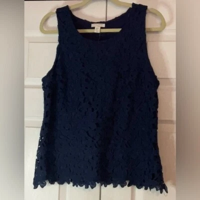 Camiseta sin mangas Saint Tropez West azul marino de encaje sin mangas talla grande Foto 1 de 4