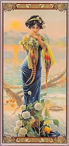 1894 Peacock Series Evening Hydrangea Vintage French Nouveau Art Poster Print - Picture 1 of 1