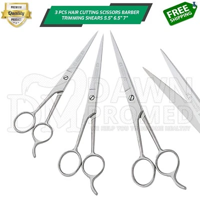 3-Pcs Set Hair Cutting Scissor Barber Trimming Shear 5.5" 6.5" 7" German Grade - Image 1 of 4