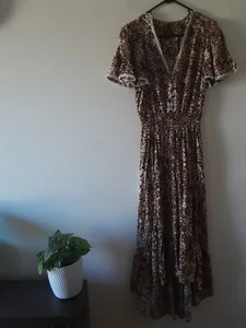 Crossroads Dress Womens Size 12 Animal Print Smocked Waist Short Sleeve Party - Picture 1 of 13
