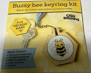 Buzzy Bee Cross Stitch Keyring Kit – Cute Weekend Project – Complete Set - Picture 1 of 2