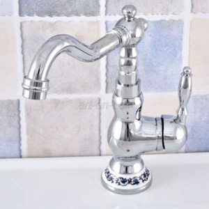 Bathroom Deck Mount Sink Basin Swivel Spout Mixer Faucet Chrome Tap Single Hole - Picture 1 of 10
