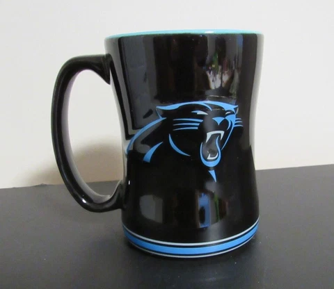 Carolina Panthers 14 oz Team Color Black Sculpted Logo Relief Coffee Mug  - New Cover