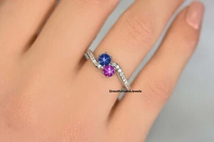 Blue Star Sapphire Ring Lab Created 925 Sterling Silver Ring Lindy Star Ring.. - Picture 1 of 2
