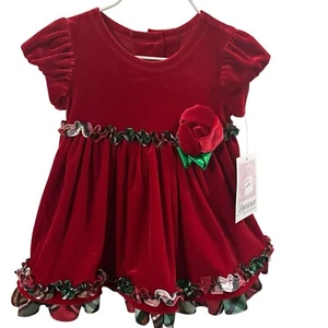 Vestido Bonnie Jean Bebé Niñas 12 Mo Navidad Terciopelo Borde a Cuadros - Imagen 1 de 8
