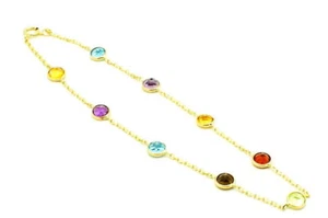 14K Yellow Gold Round Gemstone Bracelet 8 Inches - Picture 1 of 3