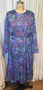 Vintage Blair Womens L Sleeve Jersey Pleated Skirt Dress Sz L Pre-owned - Picture 1 of 7