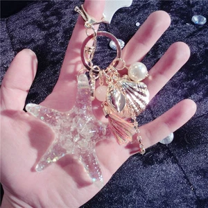 Cute Starfish Shell Key Chain Crystal Pendant Keyring Keychain Keyfob Gift NEW - Picture 1 of 12