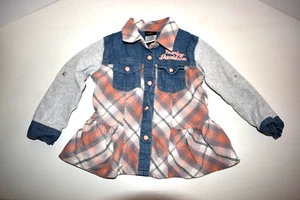 HARLEY DAVIDSON Girls 3T Shirt Denim Plaid Pearl Snap Moto Western Spellout - Picture 1 of 2